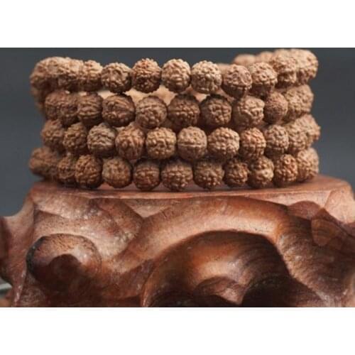 Natural Rudraksha Japa Mala 108 +1 Bead Hindu Prayer Meditation Buddhist for Meditation Practice Bracelet