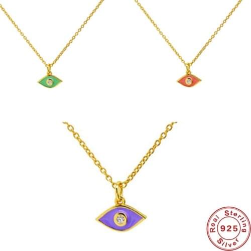 Canner 925 Sterling Silver Necklace For Women Evil Eye Clavicle Necklace Colorful All-match Collares Fine Jewelry CZ Necklace