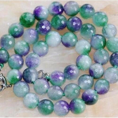 Charms 10mm faceted round multicolor kunzite round chalcedony jades beads necklace semi-precious stone elegant gifts 18inch FR46