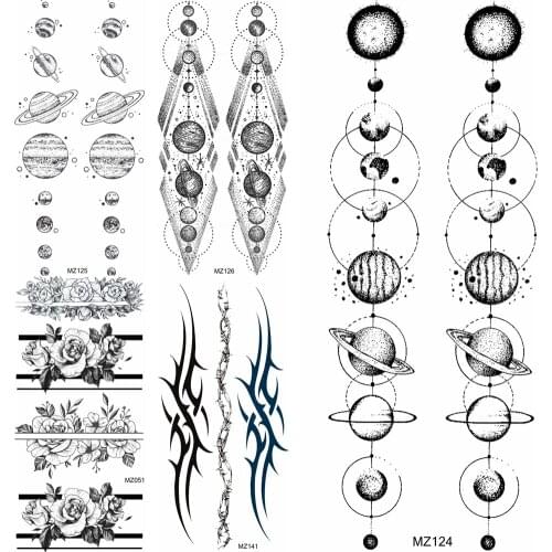 Black Planets Temporary Tattoos Stikcer Fake Creative Flower wristband String Tatoos Womens Fashion Body Art Arm Tatoo For Show