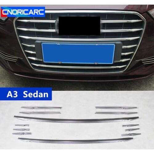 CNORICARC For Audi A3 Sedan Car Front Air Grille Cover Trim Strips Exterior Accessories 12pcs Stainless Steel Decoration Sequin
