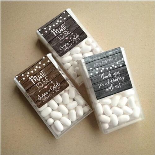 Personalized Rustic Barn Wood & Lights Mint to Be Wraparound Tics Tacs Favor Labels,Mint to Be Wedding Birthday Favor Stickers