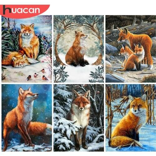 HUACAN 5D DIY Diamond Painting Fox Full Square Round Sale Diamond Embroidery Animal Cross Stitch Mosaic Winter Home Decor
