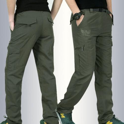 Summer Quick-Drying Hiking Trousers Men Sports Outdoor Pockets Fishing Riding Camping Leisure Thin Cargo Trousers Plus SizeM-6XL