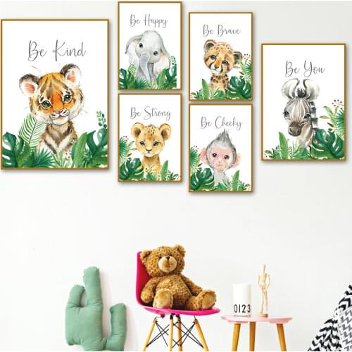 Leaves Elephant Tiger Lion Zebra Animals Wall Art Canvas Painting Nordic Posters And Prints Animal Wall Pictures Kids Room Decor