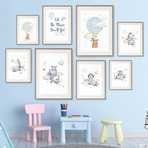 Lion Hippo Giraffe Star Moon Airplane Car Nordic Posters And Prints Wall Art Canvas Painting Wall Pictures Baby Kids Room Decor