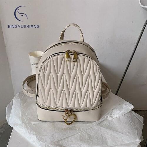 Fashion Letter Design Womens Backpack 2021 New Double Zipper Design Ladies Backpack High Quality Leather Girl School Bag Sac