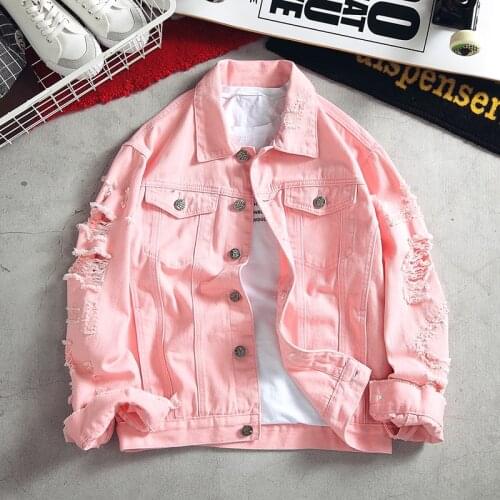 Mens Jacket Jeans 2019 Cotton Ripped Hole Fashion Plus Size 5XL 4XL M Outwear Clothings Pink Black Jackets