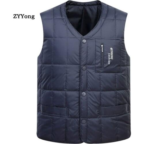 Autumn Winter Men Vest New Warm Cold Protection Sleeveless Jacket Business Casual Waistcoat Fashion Navy Blue Down Feather Coat