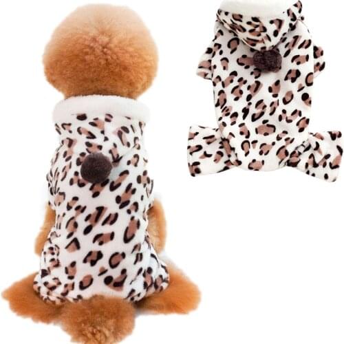 Soft Warm Leopard Hooded Pet Jumpsuit Flannel Puppy Cat Velvet Pajamas For Small Dogs Sleepingwear Clothing Coat Chiwawa Pug XXL
