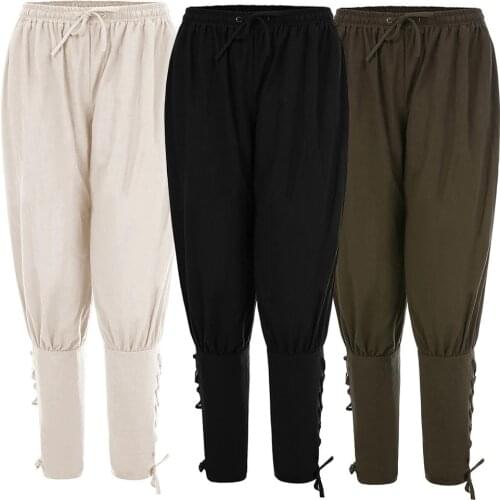 2019 New Men Medieval Pirate Pants Cosplay Costume Lace Up Renaissance Navigator Trousers Christmas Cosplay Mens Trousers