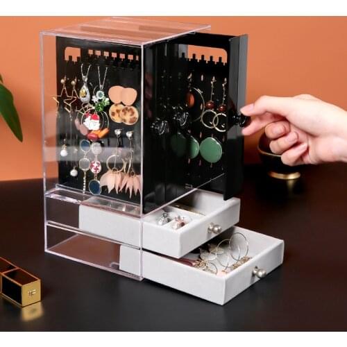 New High-end Earrings Earrings Plastic Storage Box Portable Drawer Transparent Display Box Dust-proof Princess Jewelry Rack
