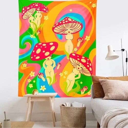 Psychedelic Mushroom girl Tapestry Wall Hanging Bohemian Style Gypsy Hippie Mattress Mushrooms Tapestries Deco background cloth