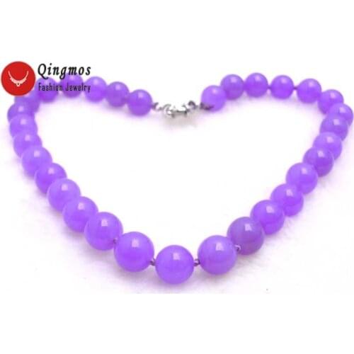 Qingmos Natural 12mm Round Violet Purple Necklace For Women With Natural Round Purple Jades Stone Necklace 17" Jewelry Choker