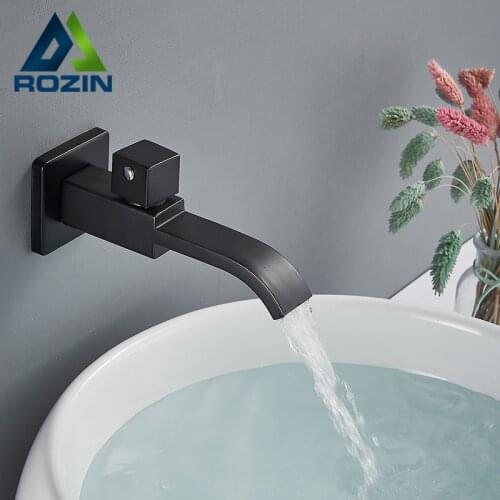 Rozin Matte Black Single Cold Water Basin Faucet Wall Mounted Concealed Bathroom Faucets Nickel Brass Simple Single Handle Tap