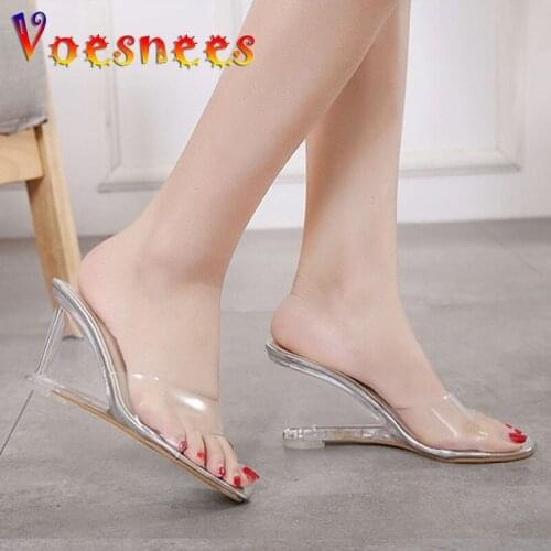 High Heels Female Summer 2019 New Korean wild Summer Womens Shoes Deduction Simple Slope with Sandals Transparent Shoes