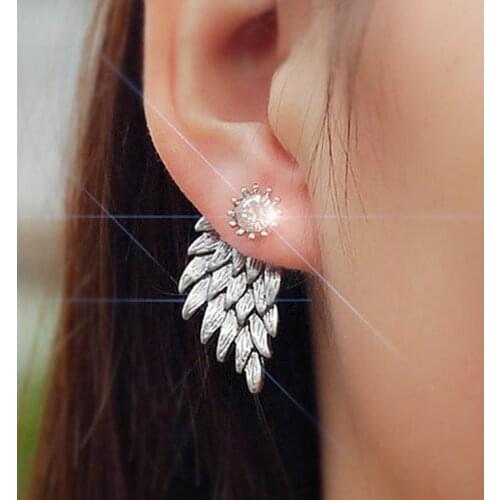 Stud Earring Vintage Angel Wings Zircon Earrings For Women Brincos Earing Silver Color Oorbellen Earings Jewelry Gift Wholesale