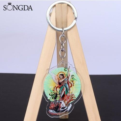 SONGDA Popular Archangel St.Michael Acrylic Keychain Virgin Mary Key Chain I Love JESUS Keyring Two-sided Key Ring Jewelry Gifts