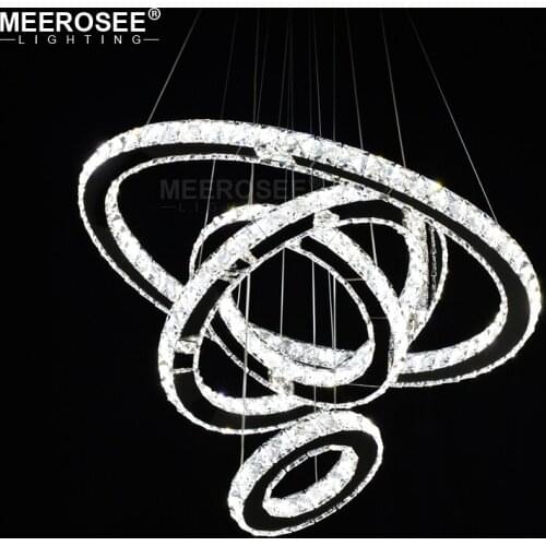 Mirror Stainless Steel Crystal Pendant Diamond Lighting Fixtures 4 Rings led Pendant Lights Cristal Dinning Hanging Lamp