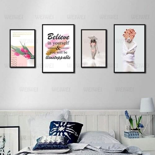 Modern Poster Character Art Photo and Flower Tulip Bedroom Home Decoration Painting Canvas Painting Art