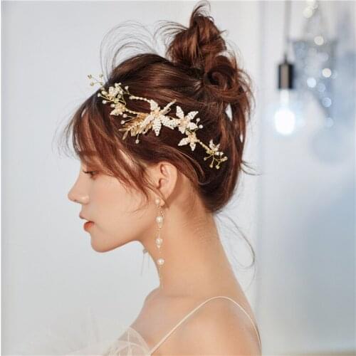 Bridal Jewelry Pearl Crystal Hairpins Clip Flower Gold Leaf Headbands Headpiece Bridemaids Bride Wedding Accessories