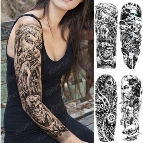 Tattoo sleeve art fake Cool stuff Waterproof Temporary Big Arm Sleeve Tattoo Stickers Zeus Sea God Angel Clock Whale Flash Tatt