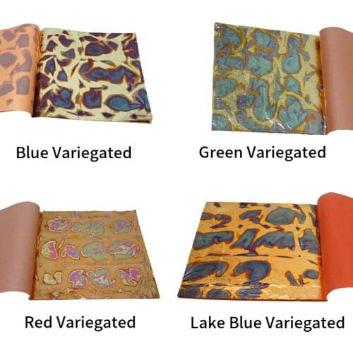 Blue variegated gold foil leaf for gilding Craft decoration - colorfull copper leaf sheet 25 sheets per booklet size 14x14 cm