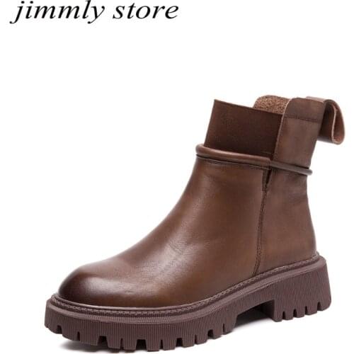 Motorcycle Boots Women Ankle Boots Cow Leather Fashion Casual High Heels Short Boots Ladies Shoes