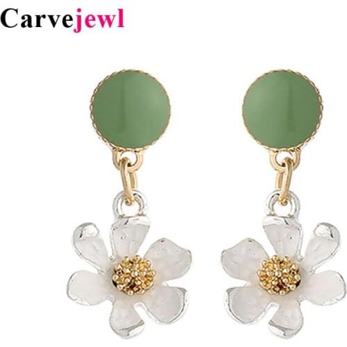 Carvejewl cute flower charms pendant drop dangle earrings green yellow white enamel glaze earrings for women girl gift jewelry