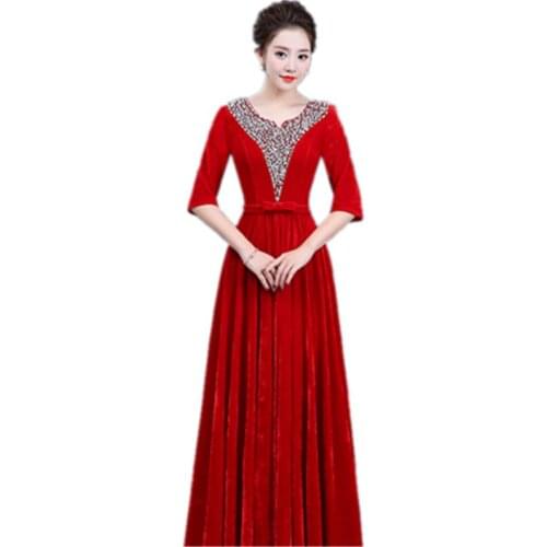 Women New Gold velvet chorus Adult Performance Costume Long Recitation Chorus Ensemble Welcome Ceremony Stage Performance Dress