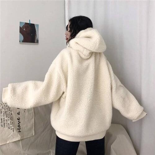 Winter Loose Long-sleeved Lamb Plush Warm Ladies Pullover Plus Velvet Thickening Casual Loose Lantern Sleeve Womens Hoodie