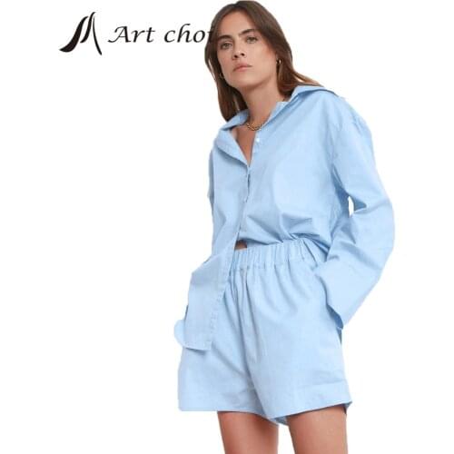Spring Summer Two Piece Set Pullover Tracksuit Casual Outfit Suits Women Long Shirt Blouse Tops Cotton Shorts Pants 2 Piece Sets
