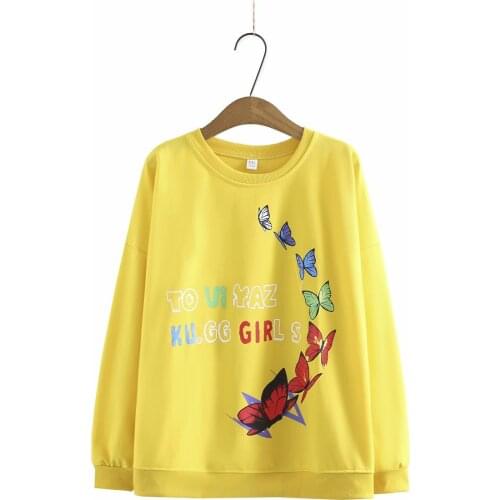 Plus size O-Neck Butterfly print loose Womens Sweatshirts 2021 fashion pink black yellow spring autum pullover Woman clothes