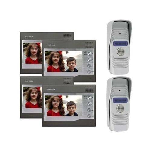 ZHUDELEHome Security for 2 Doors Kits 4X7"Video Door Phone Intercom Doorbell Monitorsl+2XSmart HD IR Camera w/t Waterproof Cover