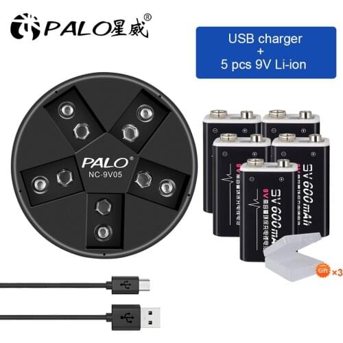 PALO 100% Original 6f22 rechargable battery 9v lithium battery 600mah rechargeable battery 9v for thermometer microphone