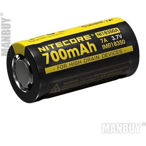2020 NITECORE IMR18350 7A 700mAh 3.7V 2.59Wh Lithium Rechargeable RCR123A 16340 Li-ion Battery FOR High Drain Devices Flashlight