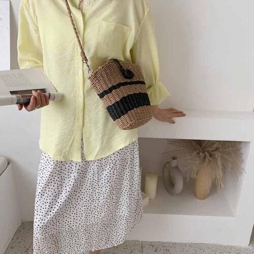 2021 New Fashion Womens Crossbody Bags Summer Straw Beach Bag Bucket Zipper Shaped Female Shoulder Bag Designer Shopper Purse