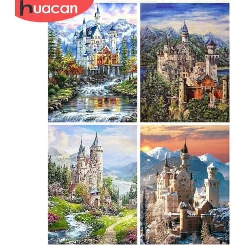 HUACAN Full Square/Round 5d Diamond Painting Castle DIY Diamond Embroidery Landscape Mosaic Building Home Decor