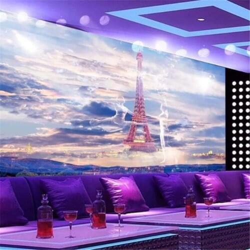Wellyu Customized large mural environmental protection 3d wallpaper Eiffel Tower hotel bar nightclub KTV tool background wallpap