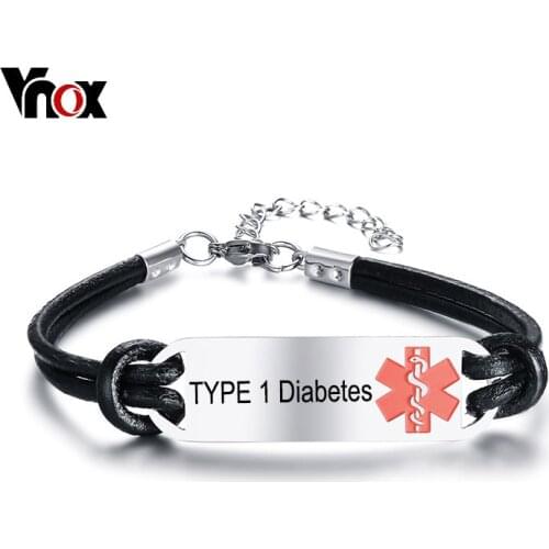 Vnox TYPE 1 Diabetes Disease Name Bracelet for Men Women Free Engraving Customized Medical Alert ID Bracelets