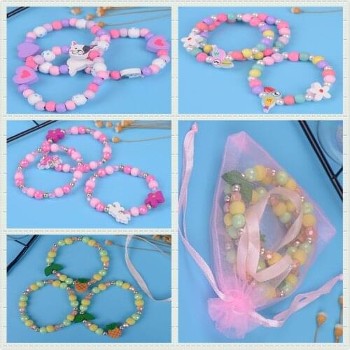 3Pcs/set Girls Jewelry Cartoon Wood Beads Bracelets Children Bracelets Cute Animal Fruits Bracelets Kids Bracelets Party Gift