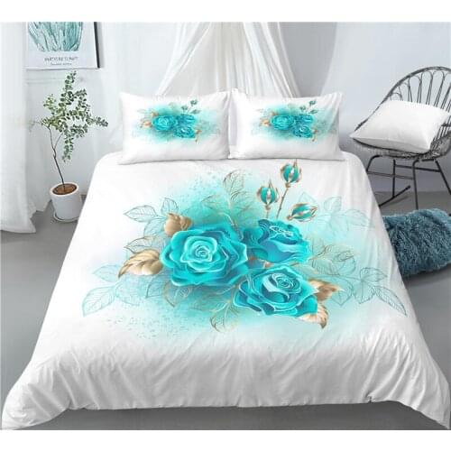 Home Living Luxury 3D Blue Rose Print 2/3Pcs Comfortable Duvet Cover PillowCase Bedding Sets EU/US/AU Size