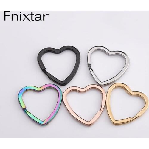 Fnixtar 20Pcs/Lot 31mm Mirror Polished Stainless Steel Key Chain Cute Heart Hanging Keyring For Making Keychain Fashion Jewelry