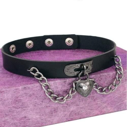 Gothic New Link Heart Choker Necklace For Women Alloy PU Leather Punk torques Necklaces Jewelry fj367
