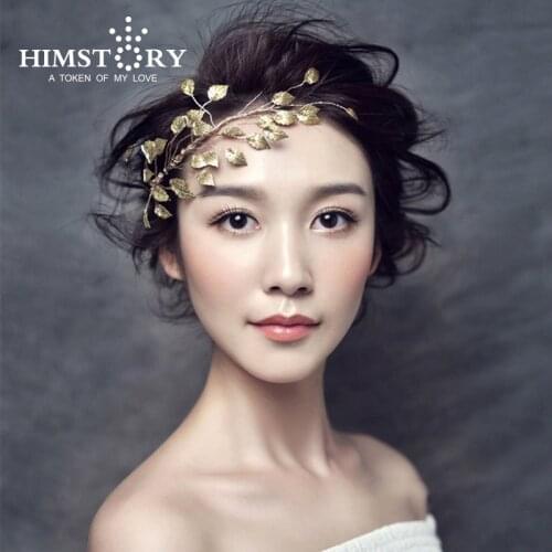 HIMSTORY Vintage Handmade Sweety Gold Leaves Hair Accessory ,Bridal Wedding Party Hair Decoration Headpiece