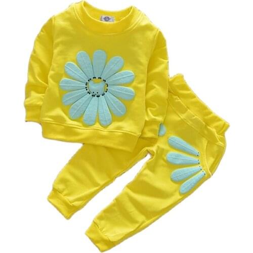 Baby Girls Clothing Sets Autumn 2021 New Kids Clothes Girl Sunflower Cute Outfits t-shirt+pants 2pcs suit Pure cotton