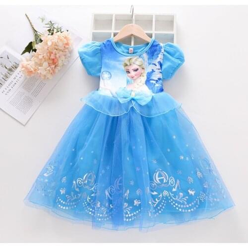 Summer Kids Dresses for Girls Frozen Elsa Short Sleeve Princess Dresses Vestidos Birthday Little Children Costume Girl Outfits