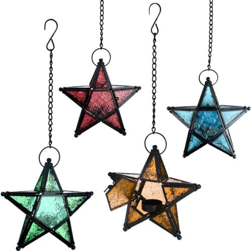 2018 New Metal Glass Star Lantern Hanging Candle Holder for Decorative Wedding Party for Both Indoors and Outdoors