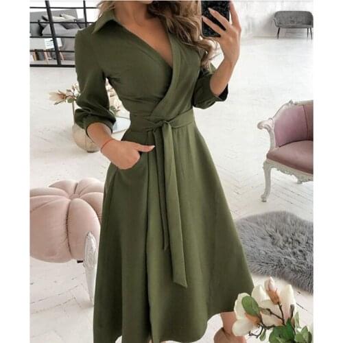 QINJOYER Women V Neck Maxi Dresses 2021 Fashion New Office Ladies Dress Long Sleeve Dresses Women Elegant Party Dress Vestidos