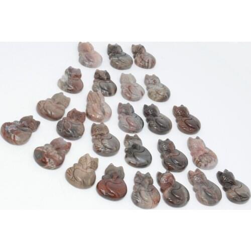 Natural Wood Petrified Jasper Carved Fox Pendants , Size About 25x37mm